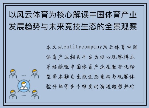 以风云体育为核心解读中国体育产业发展趋势与未来竞技生态的全景观察